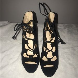 Nine West Black Lace Up Open Toe Bootie